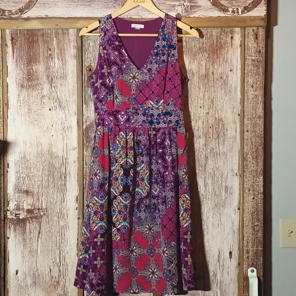Garnet Hill Dresses & Skirts - Garnet Hill Tyler dress 100% silk exterior poly lining multi color side zip  2